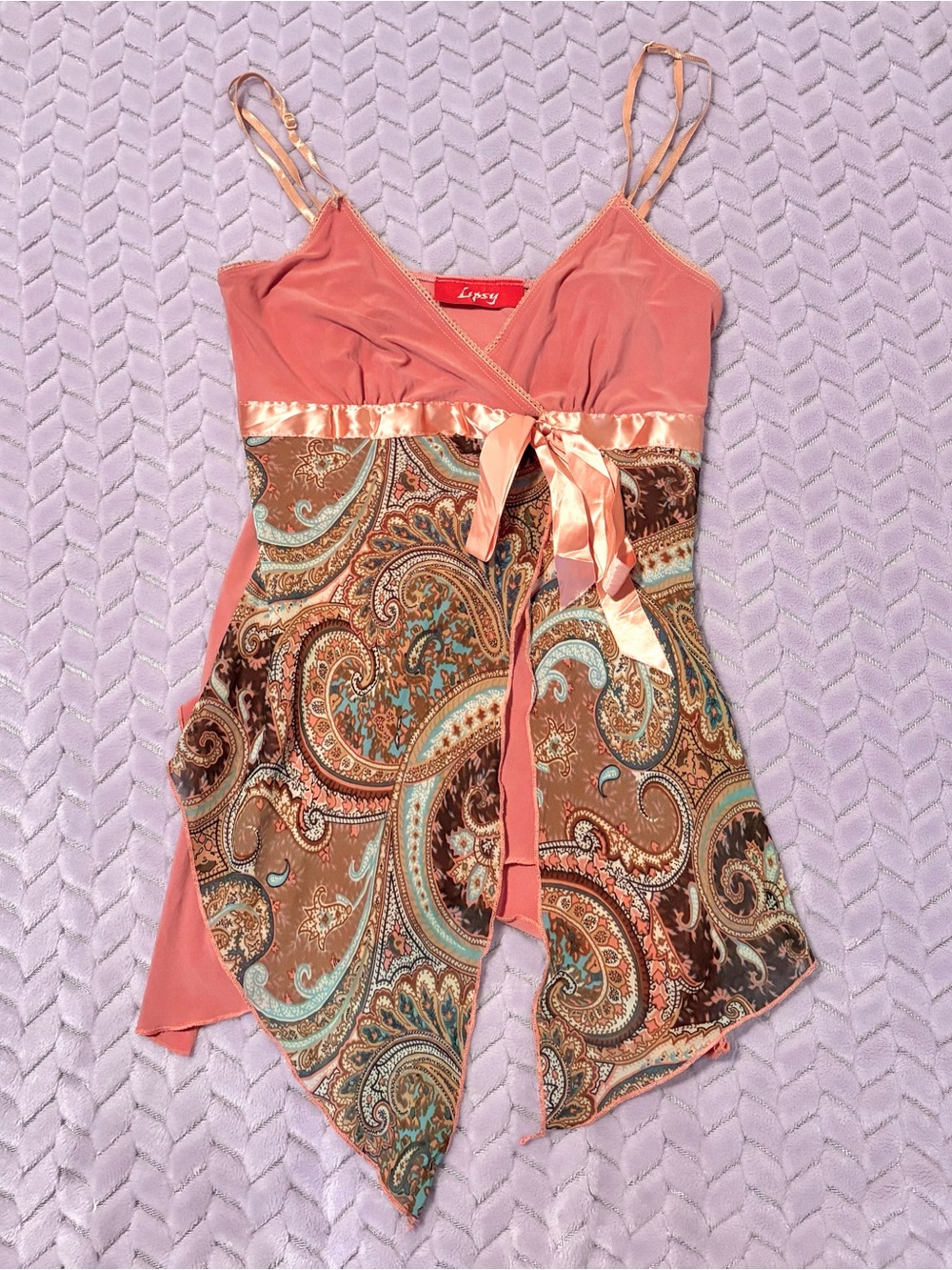 Lipsy Pink Paisley Satin-Trim Flowy Tank Top